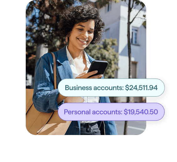 Woman checking business and personal balances